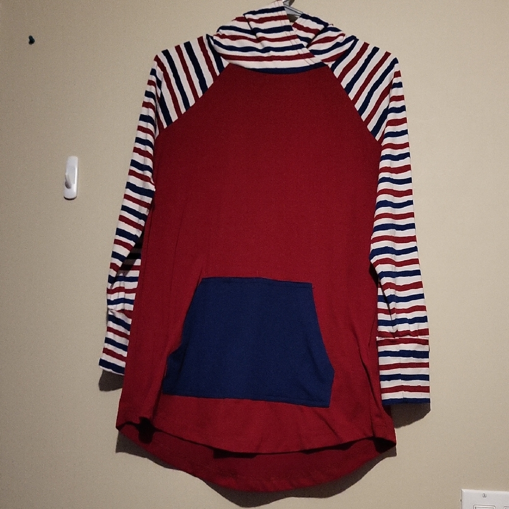 Red and Blue Striped  Hoodie